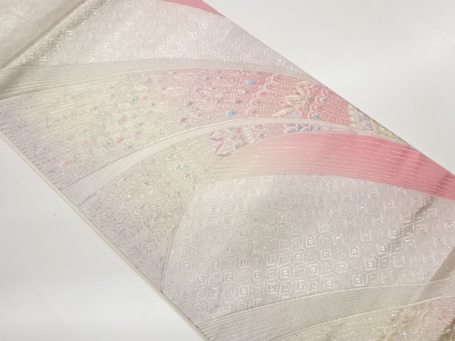 曲線に抽象模様織出し袋帯